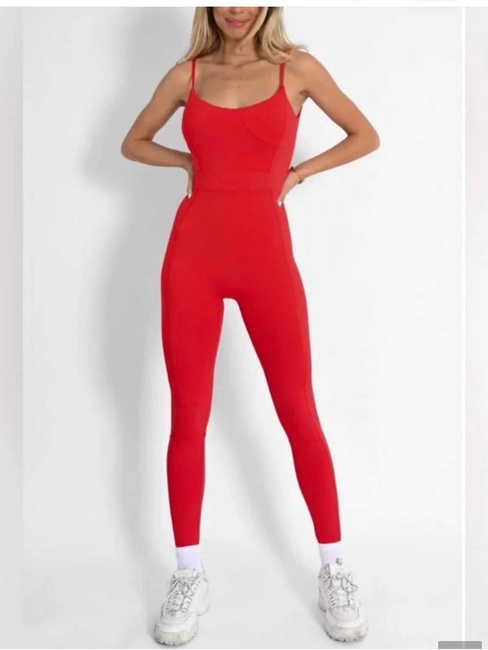 Sleek Red Scoop-Back Jumpsuit